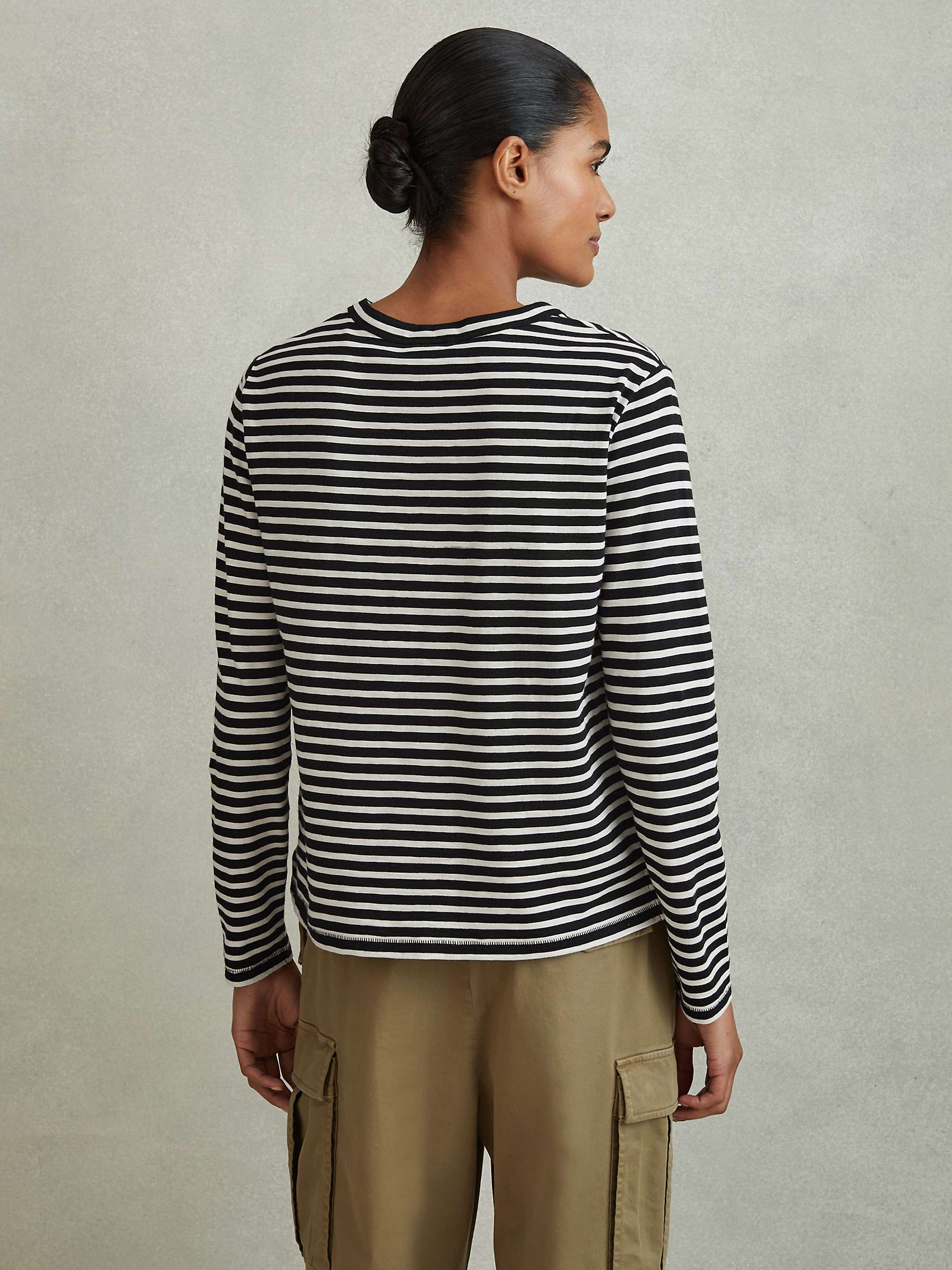 Buy Reiss Tina Cotton Striped Crew Neck Top, Black/Ivory Online at johnlewis.com