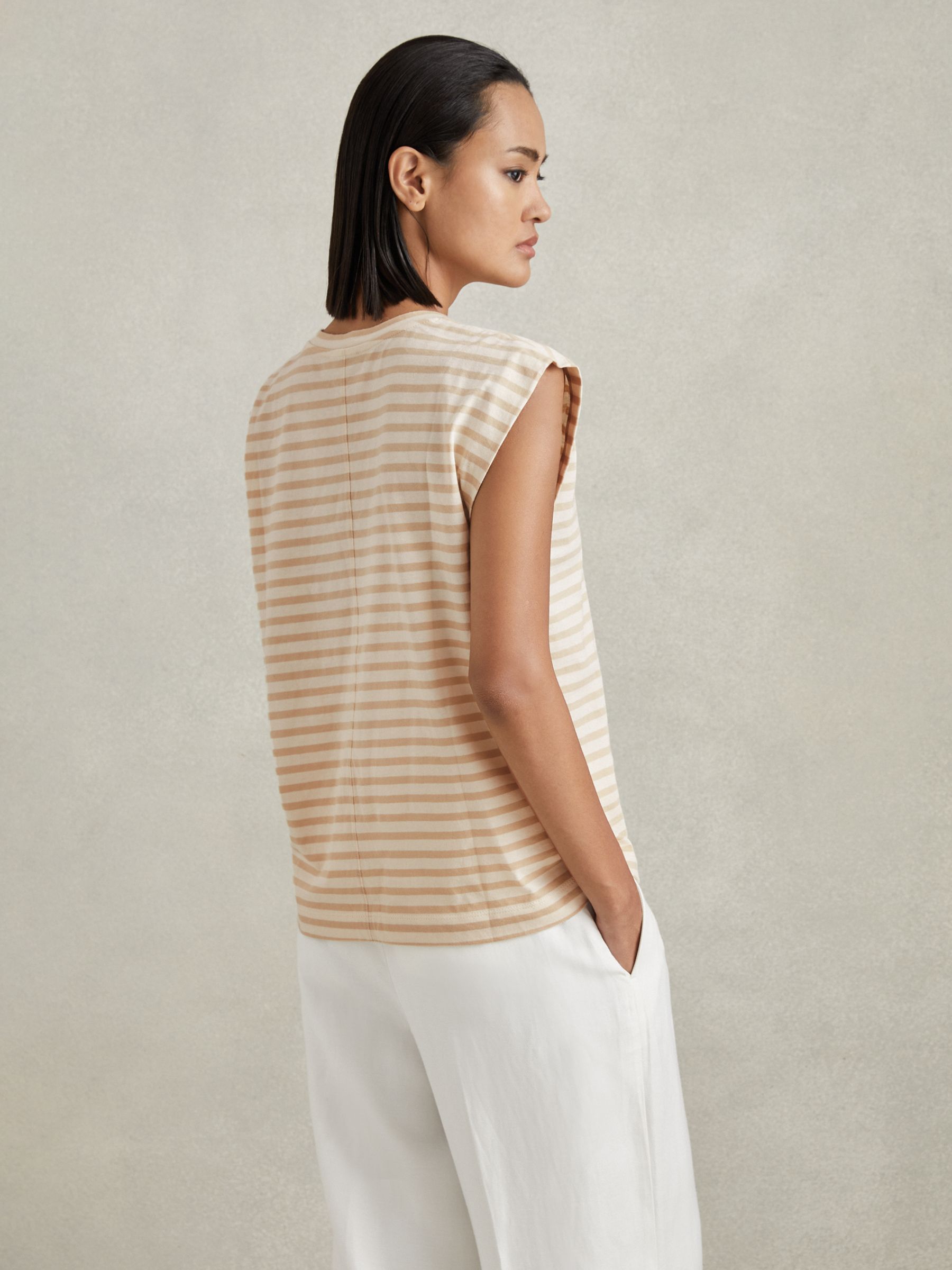 Reiss Morgan Striped Cap Sleeve T-Shirt, Neutral/White, XS