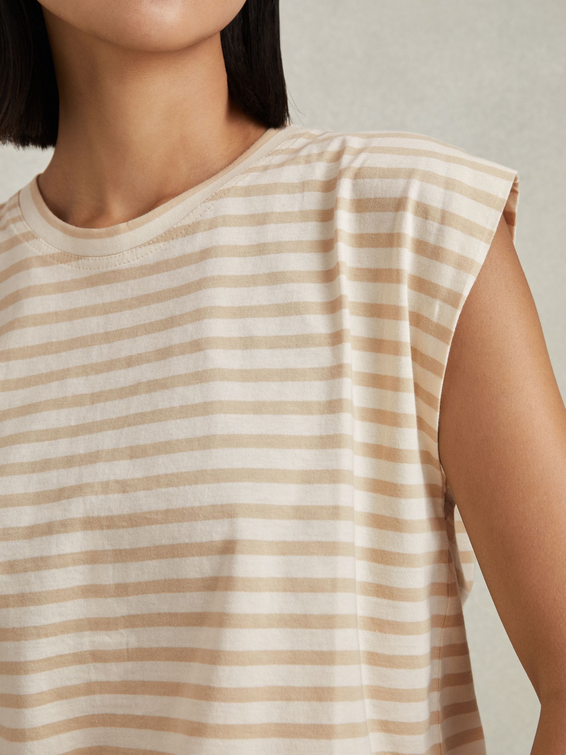 Buy Reiss Morgan Striped Cap Sleeve T-Shirt, Neutral/White Online at johnlewis.com