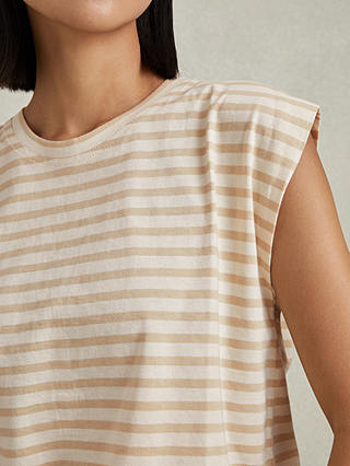Reiss Morgan Striped Cap Sleeve T-Shirt, Neutral/White