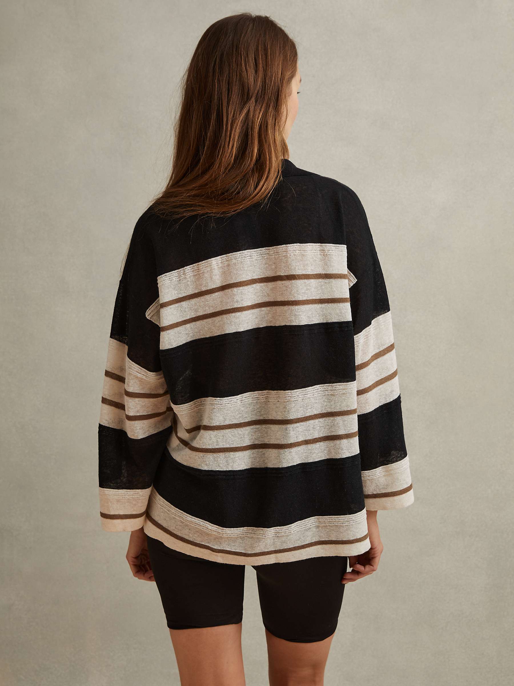 Buy Reiss Chloe Striped Cotton Linen Blend Top, Black/Multi Online at johnlewis.com
