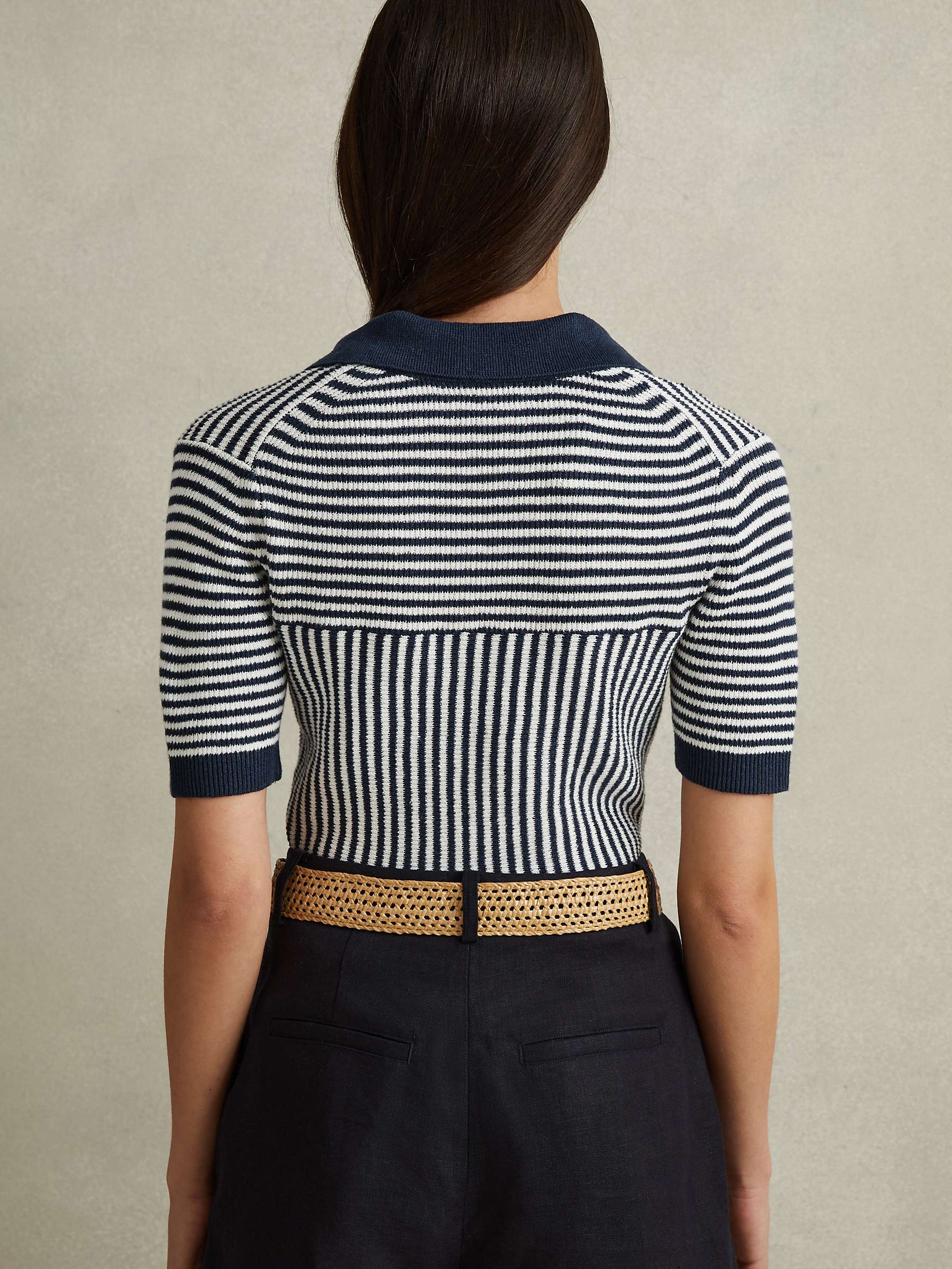 Buy Reiss Stevie Linen Blend Striped Polo Top, Navy/Ivory Online at johnlewis.com