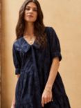 Brora Organic Cotton Broderie Anglaise Tiered Dress, Navy