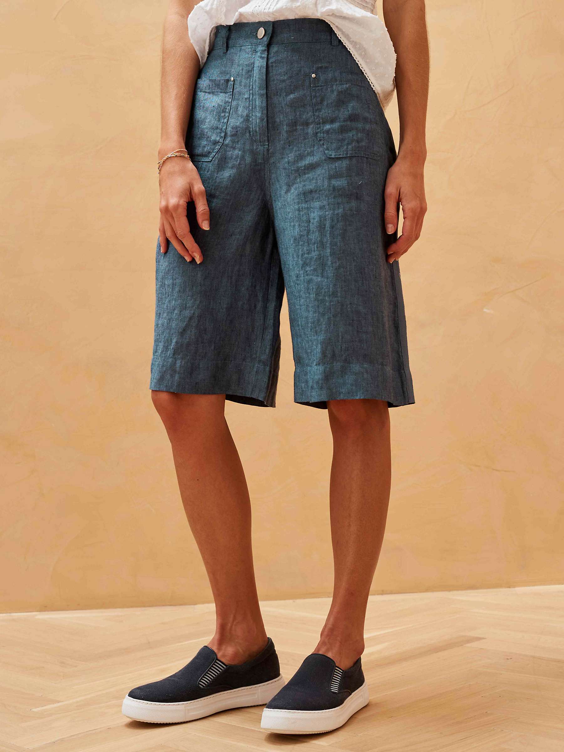 Buy Brora Cross Weave Linen Shorts, Indigo Online at johnlewis.com