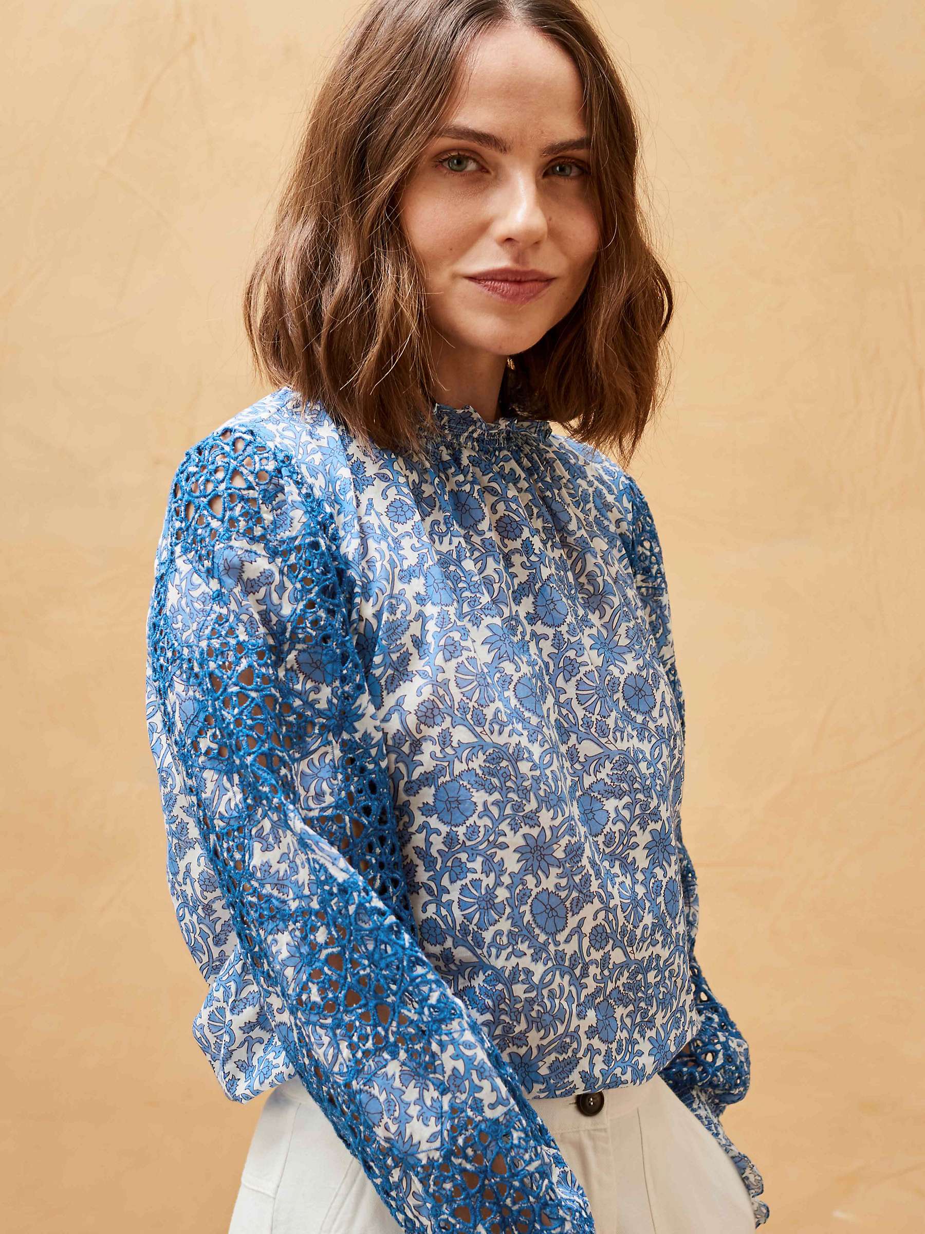 Buy Brora Organic Cotton Voile Botanical Print Broderie Blouse Online at johnlewis.com