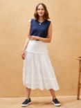 Brora Organic Cotton Broderie Anglaise Midi Skirt, White