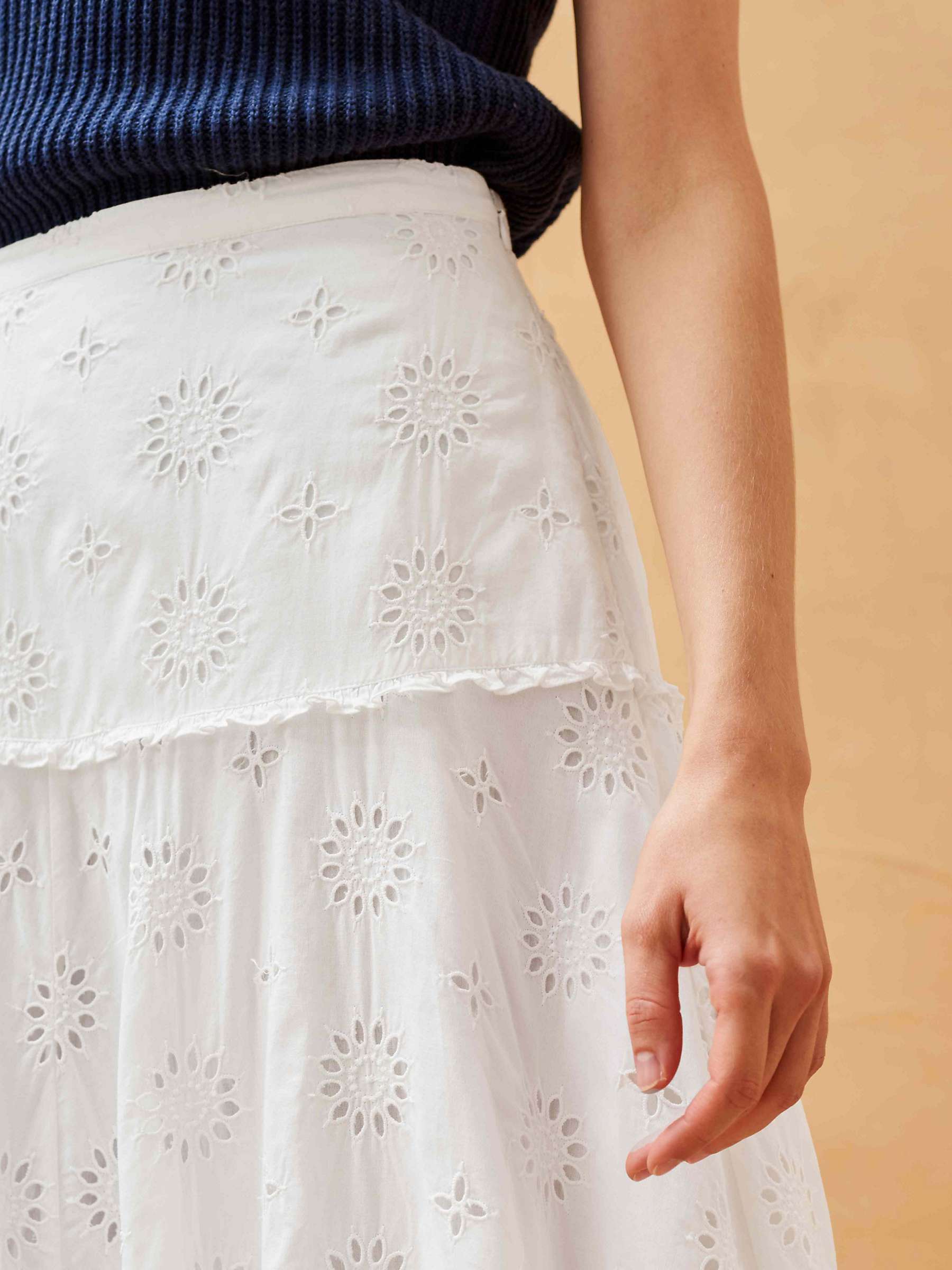 Buy Brora Organic Cotton Broderie Anglaise Midi Skirt Online at johnlewis.com