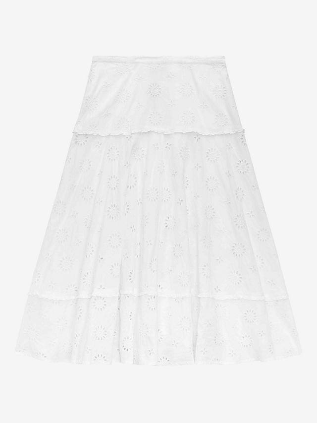 Brora Organic Cotton Broderie Anglaise Midi Skirt, White