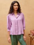Brora Puff Sleeve Linen Blouse, Orchid, Orchid