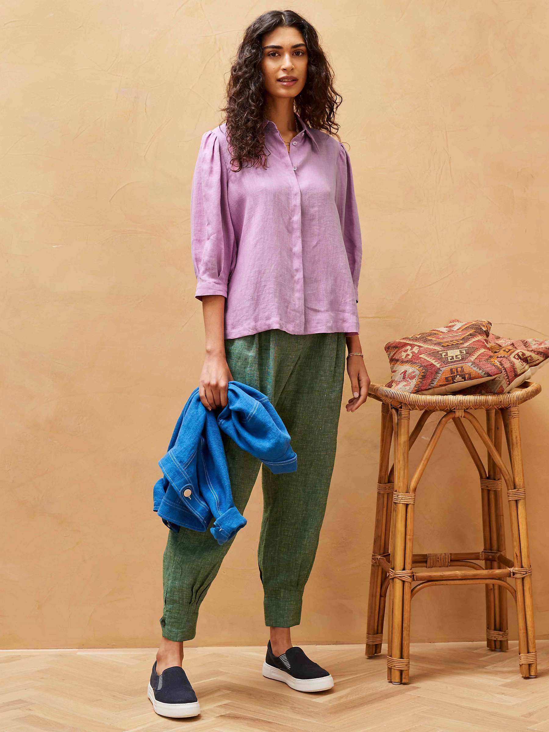 Buy Brora Puff Sleeve Linen Blouse, Orchid Online at johnlewis.com