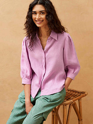 Brora Puff Sleeve Linen Blouse, Orchid