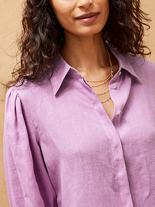 Brora Puff Sleeve Linen Blouse, Orchid