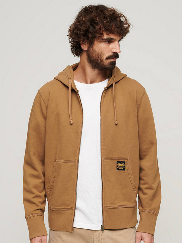 Superdry Contrast Stitch Relaxed Zip Hoodie, Brown Camel