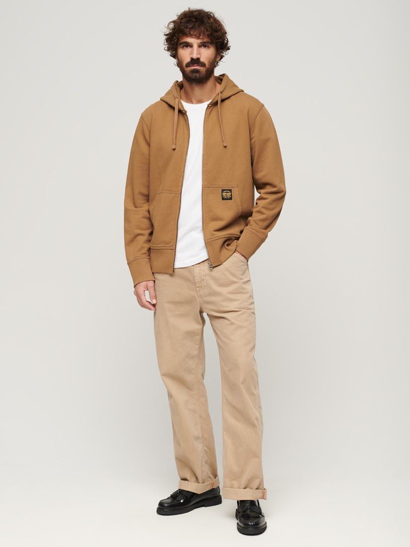 Superdry Contrast Stitch Relaxed Zip Hoodie, Brown Camel, S