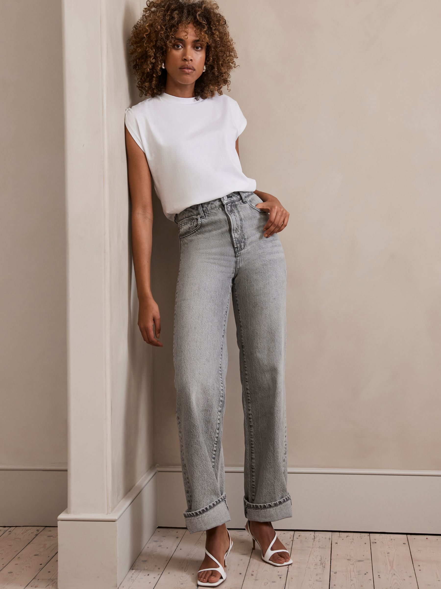 Mint Velvet Workable Wide Leg Jeans, Grey, 6R