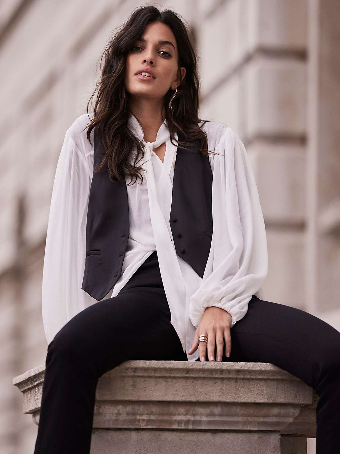 Buy Mint Velvet Waistcoat Layered Blouse, Natural/Black Online at johnlewis.com