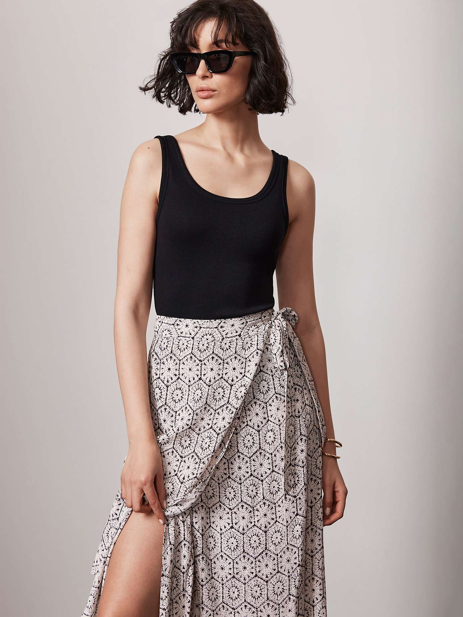 Buy Mint Velvet Abstract Print Midi Wrap Skirt, Natural Online at johnlewis.com
