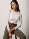 Mint Velvet Double Layer Ribbed Top, Ivory, Ivory