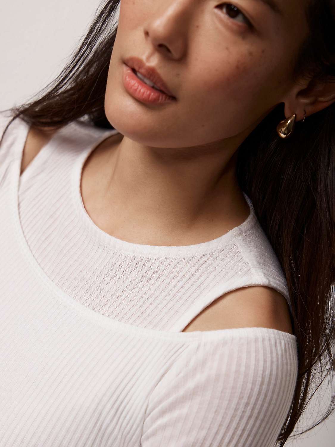 Buy Mint Velvet Double Layer Ribbed Top, Ivory Online at johnlewis.com
