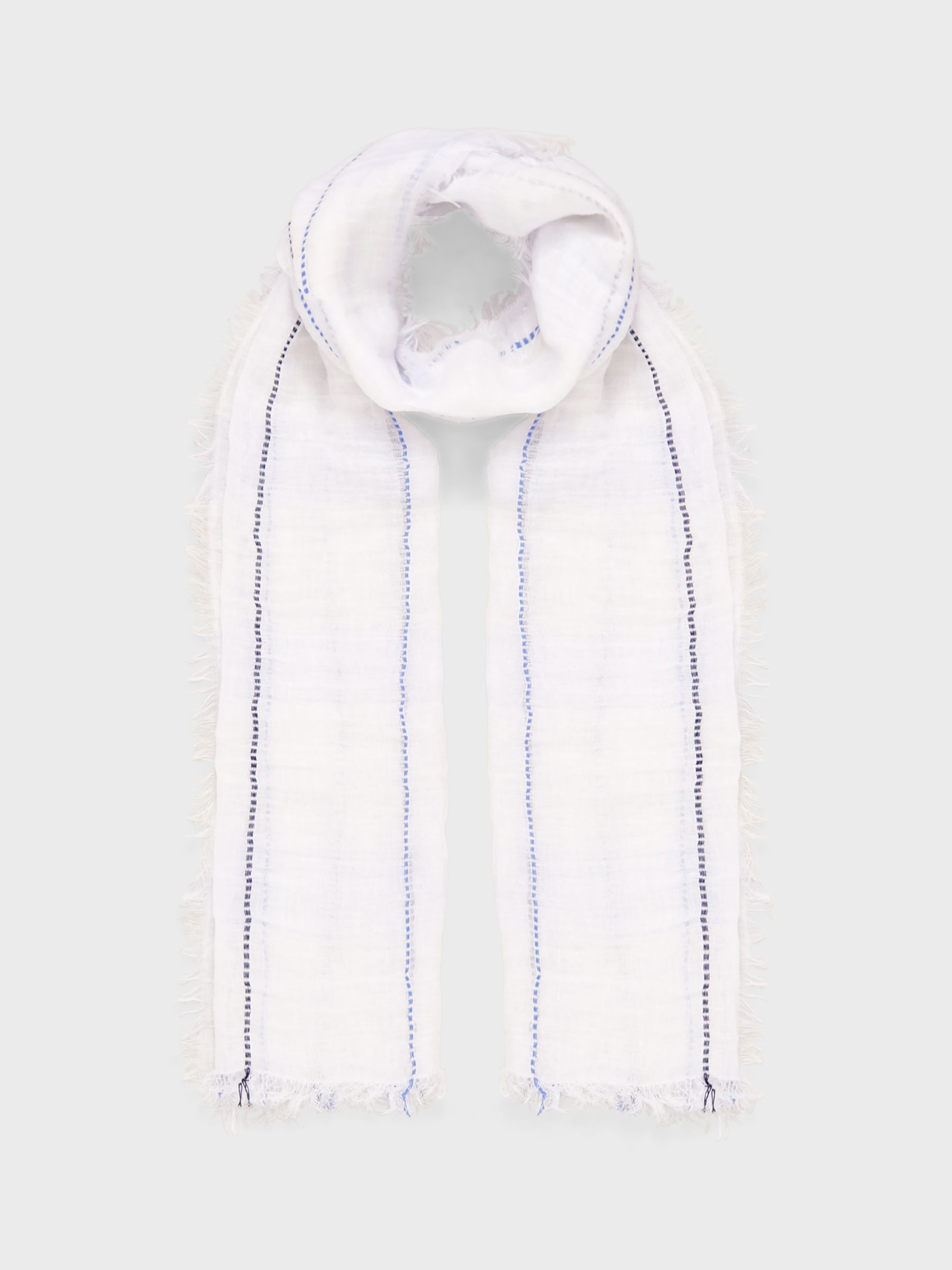 Hobbs Ann Linen Blend Stripe Scarf, Ivory/Multi, One Size