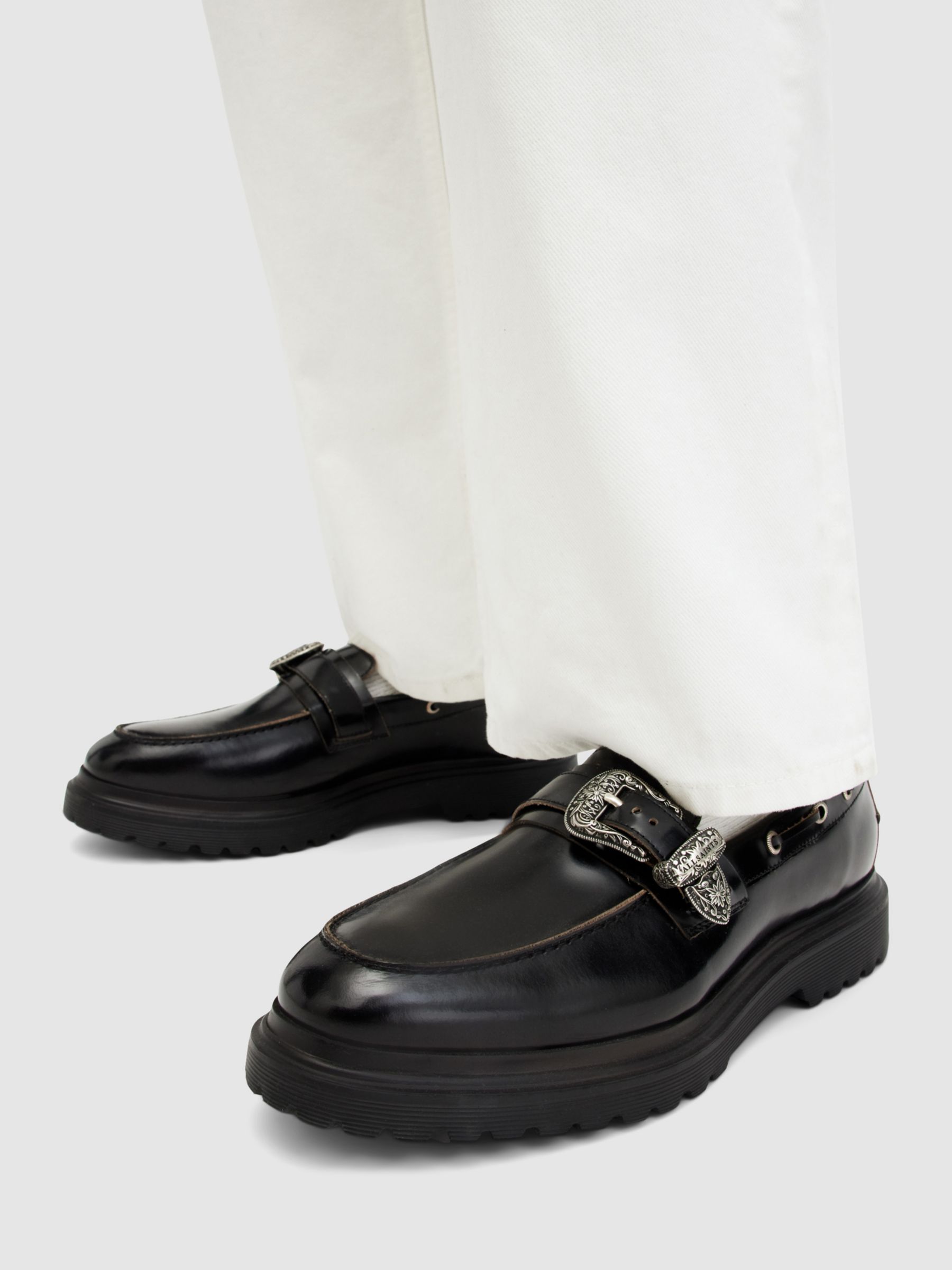 Buy AllSaints Hanbury Loafers, Black Online at johnlewis.com