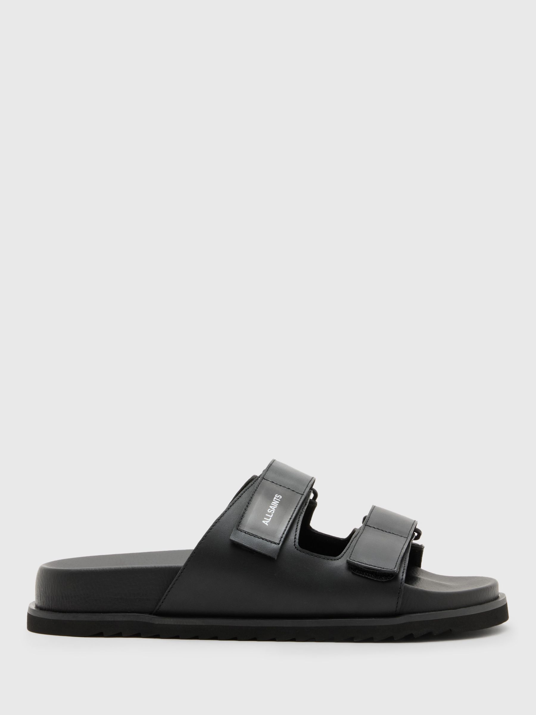 AllSaints Vex Double Strap Leather Sandals, Black at John Lewis & Partners