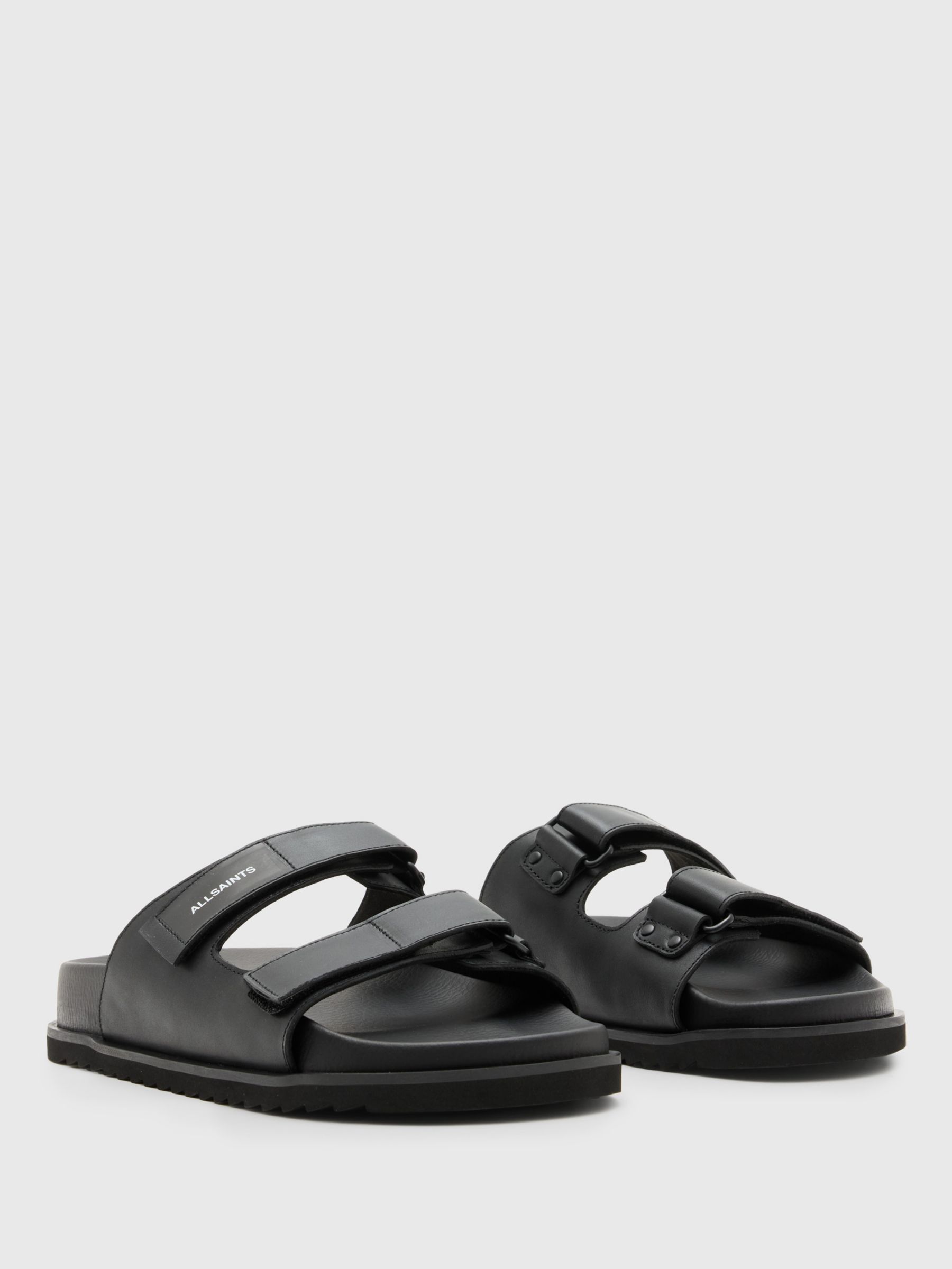 AllSaints Vex Double Strap Leather Sandals, Black at John Lewis & Partners