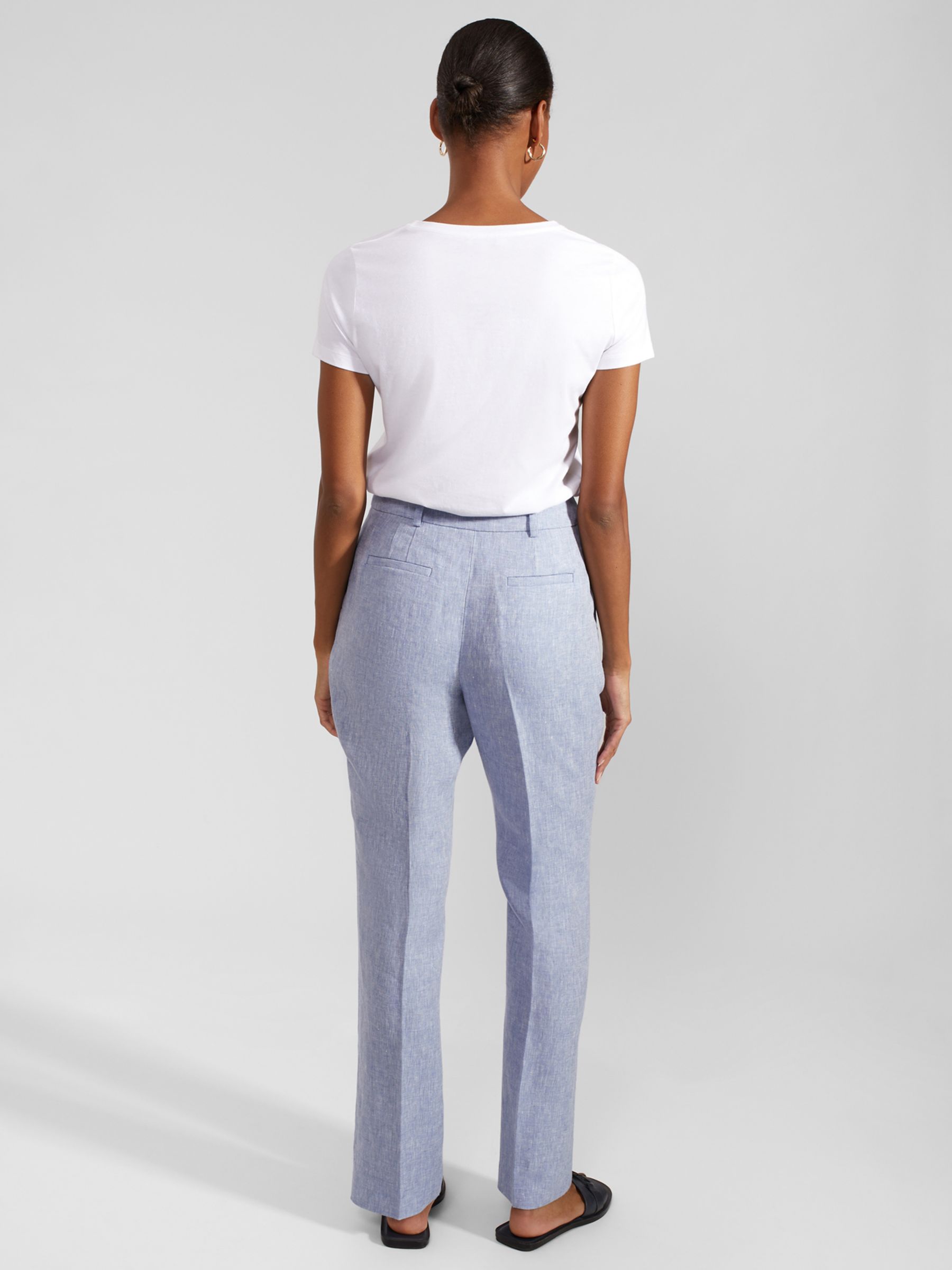 Hobbs Adina Cross Dye Linen Trousers, Blue/Ivory, 10