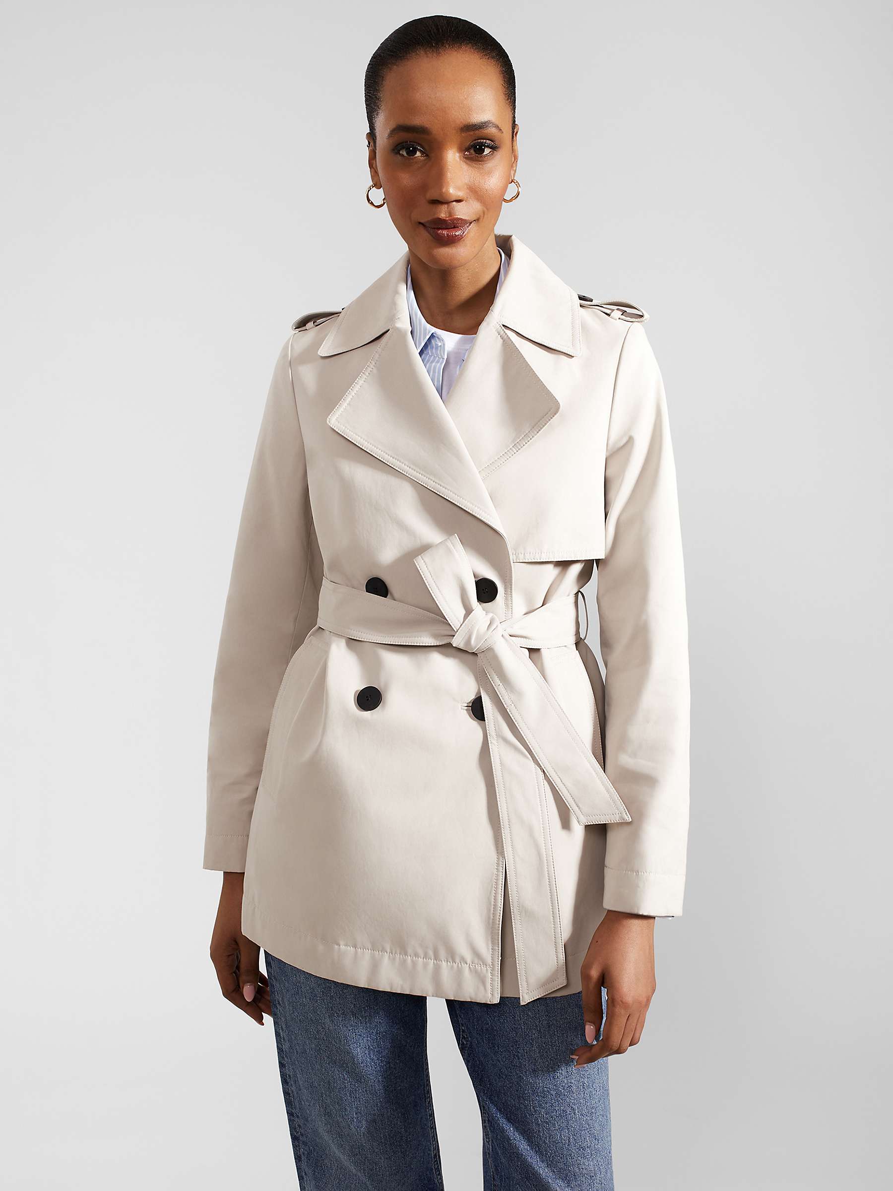 Buy Hobbs Norma Double Breasted Short Trench Coat, Buff Grey Online at johnlewis.com
