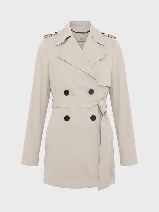 Hobbs Norma Double Breasted Short Trench Coat, Buff Grey