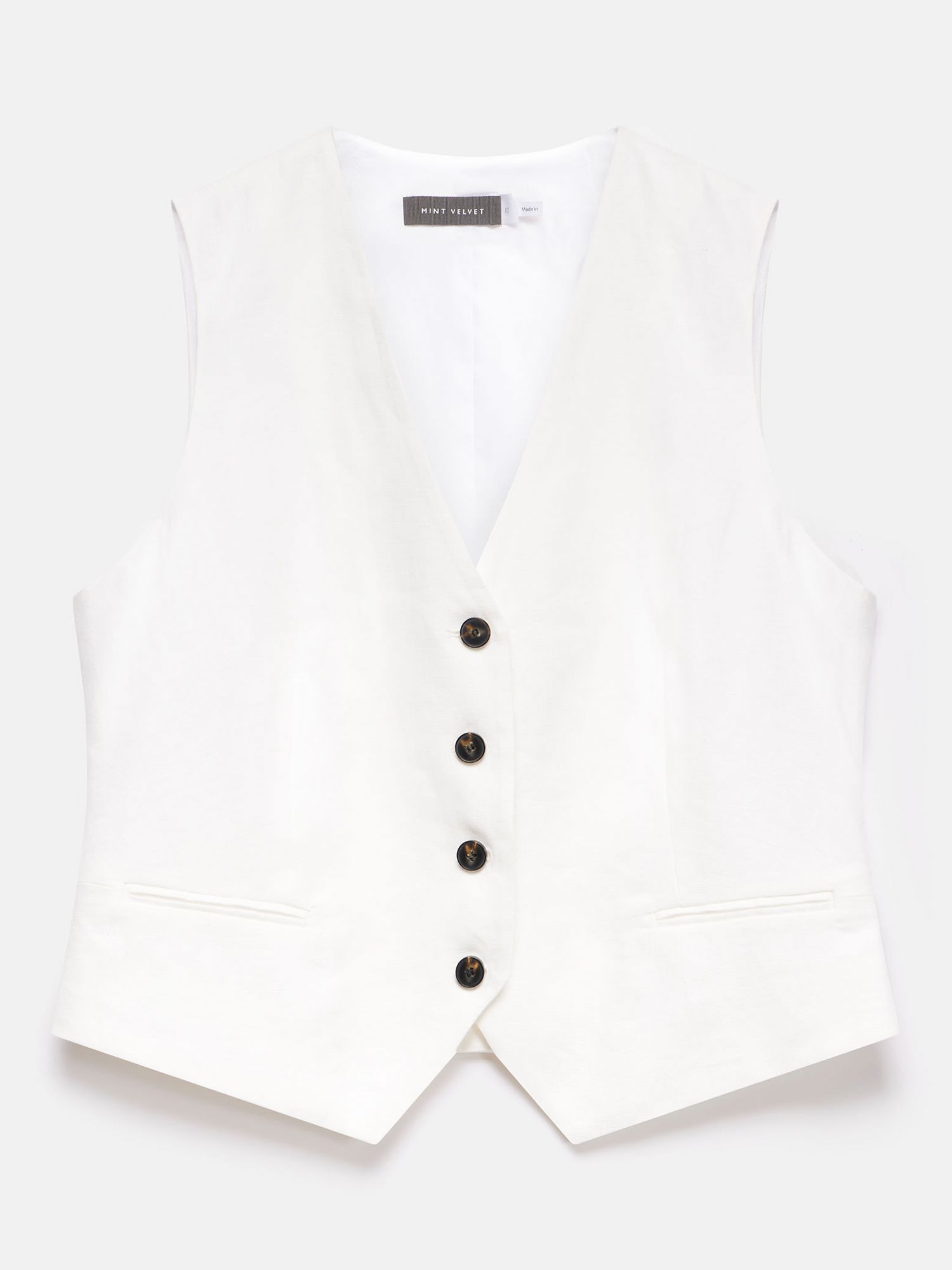 Mint Velvet Linen Tailored Waistcoat, White Ivory, 6