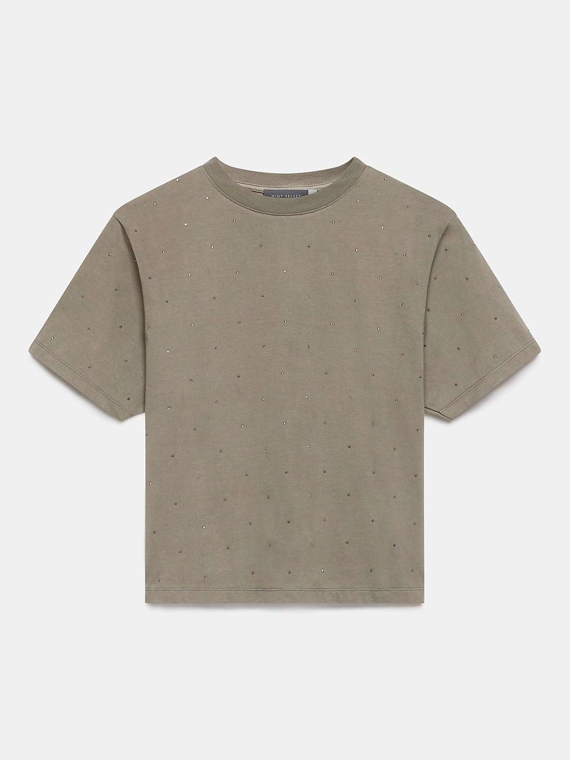 Buy Mint Velvet Studded Cotton T-Shirt, Green Khaki Online at johnlewis.com