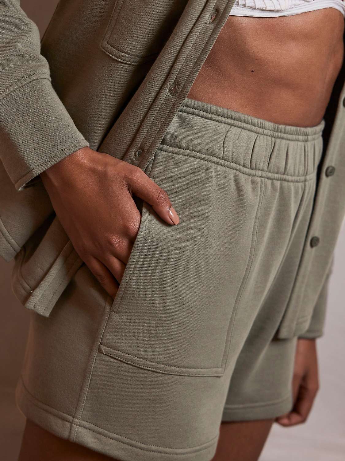 Buy Mint Velvet Cotton Blend Sweat Shorts, Green Khaki Online at johnlewis.com