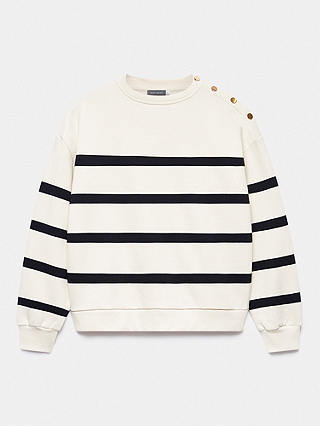 Mint Velvet Striped Button Detail Sweatshirt, Cream/Black