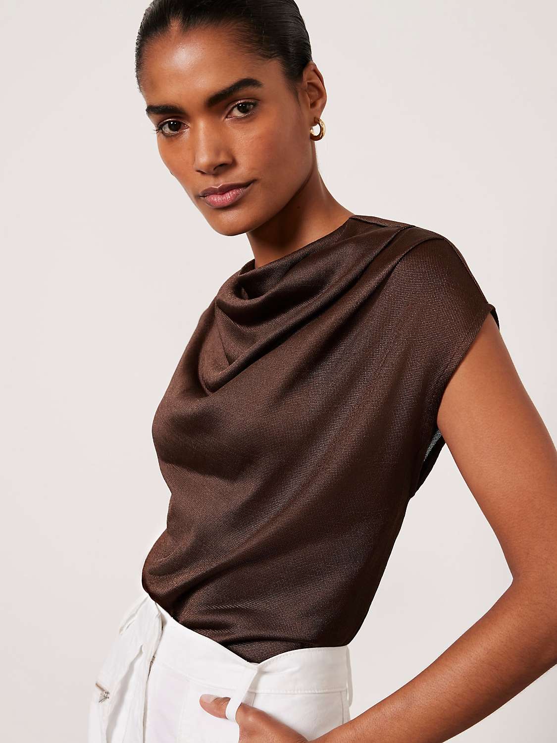 Buy Mint Velvet Metallic Ruched Top, Dark Brown Online at johnlewis.com