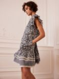 Mint Velvet Ruffle Sleeve Mini Smock Dress, Blue/Multi, Blue/Multi