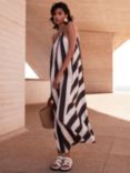 Mint Velvet Halterneck Linen Blend Stripe Maxi Dress, Dark Brown/White