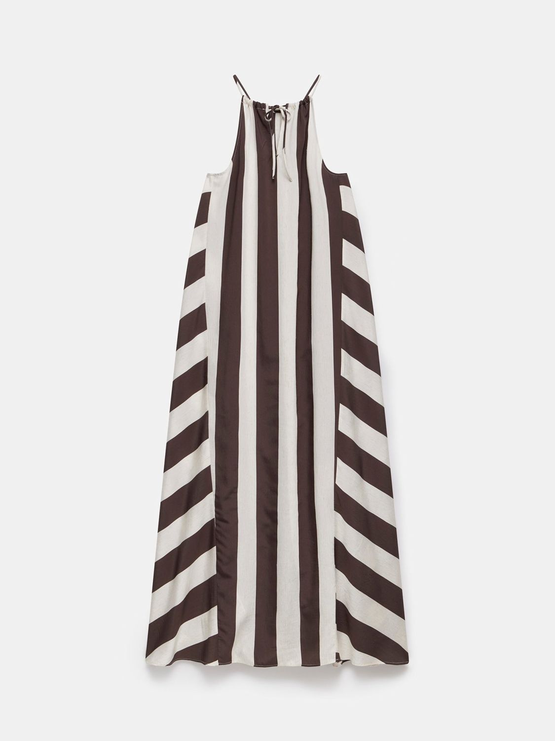 Mint Velvet Halterneck Linen Blend Stripe Maxi Dress, Dark Brown/White, XS