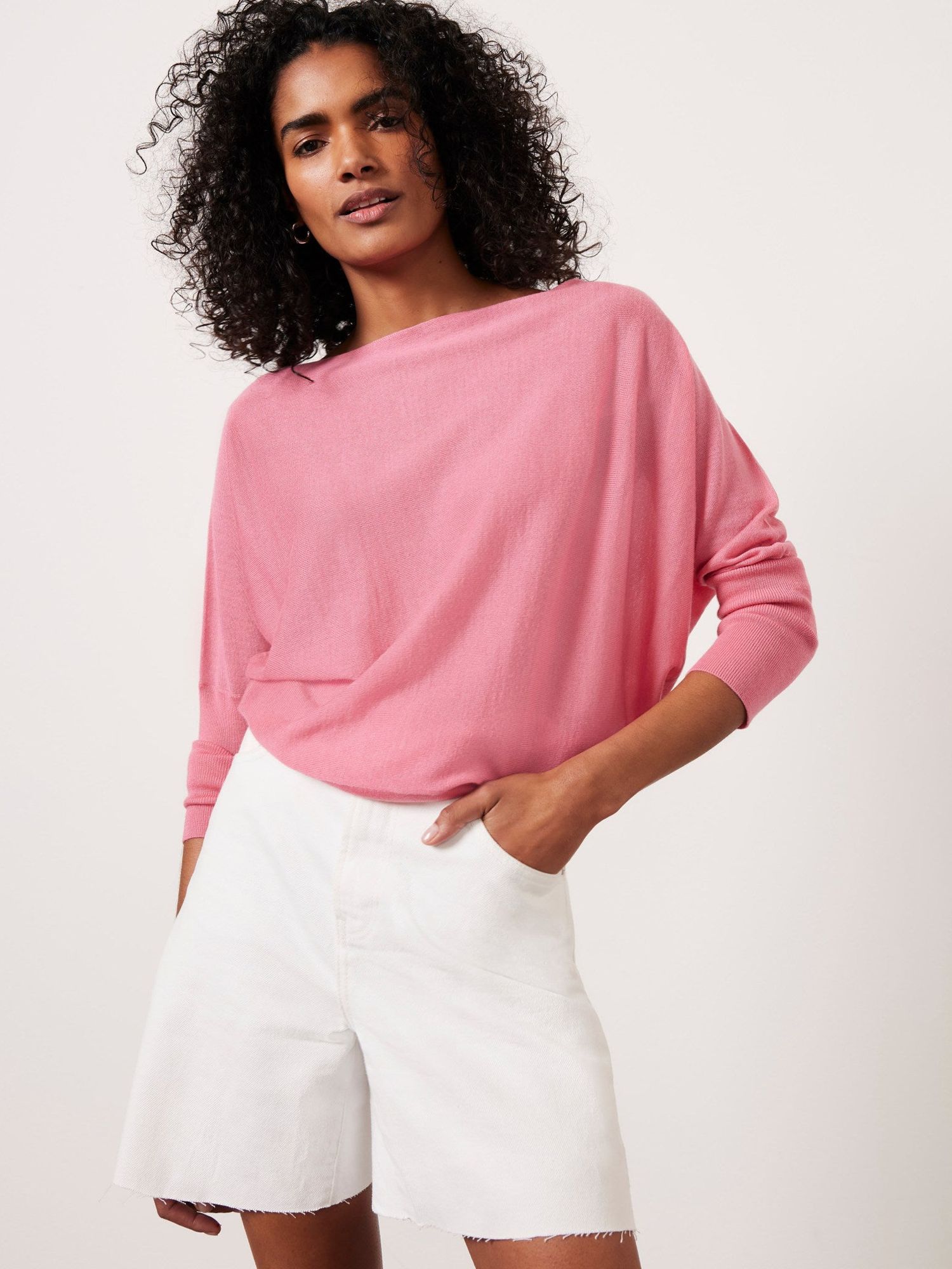 Mint Velvet Wool Blend Batwing Jumper, Pink at John Lewis & Partners