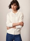 Mint Velvet Cotton Blend Open Stitch Zip Through Bomber Jacket, Cream