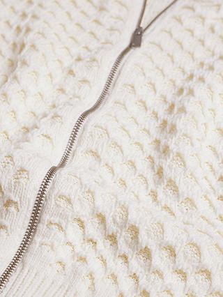 Mint Velvet Cotton Blend Open Stitch Zip Through Bomber Jacket, Cream