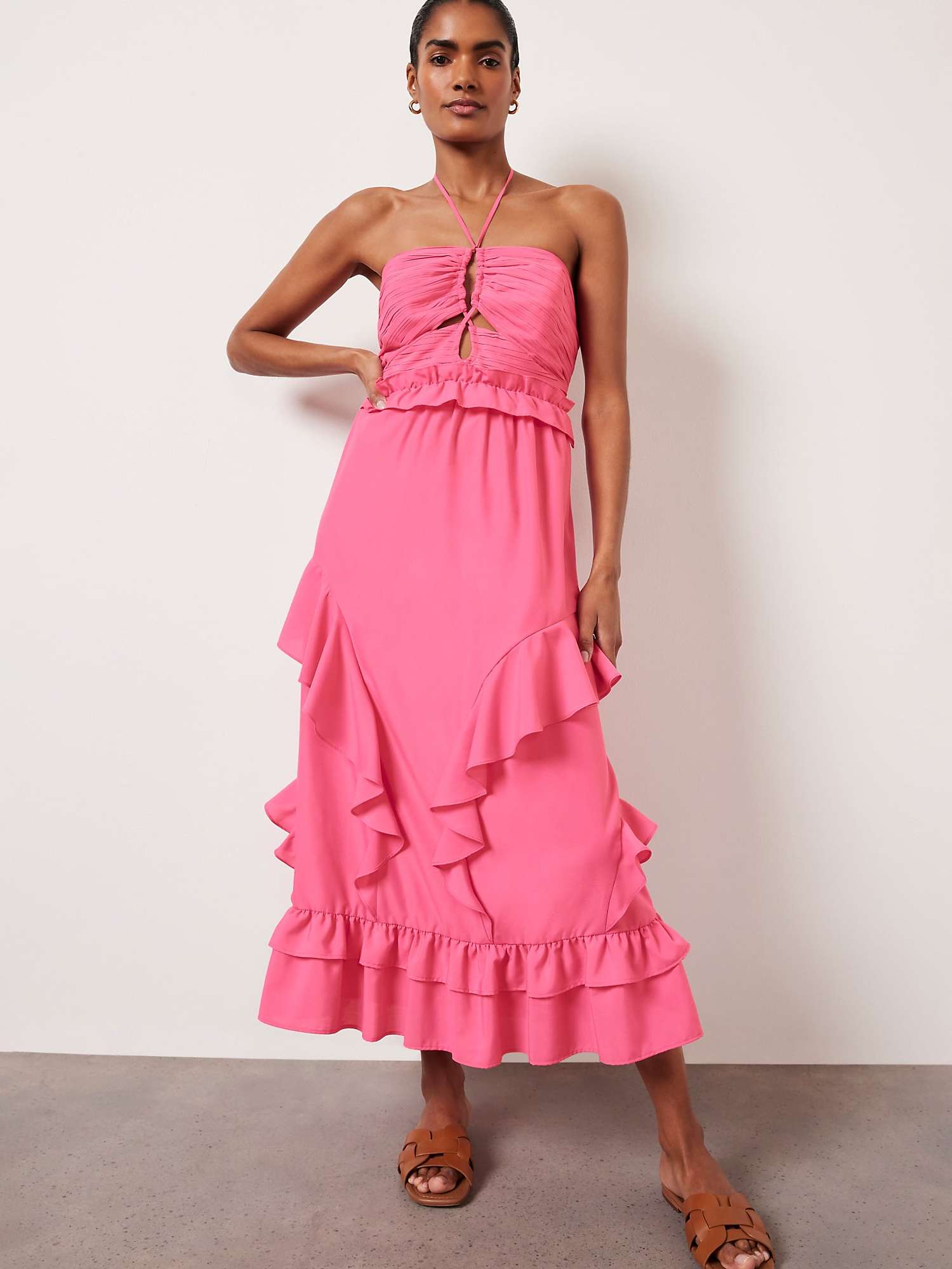 Buy Mint Velvet Ruffle Halterneck Midi Dress, Pink Online at johnlewis.com