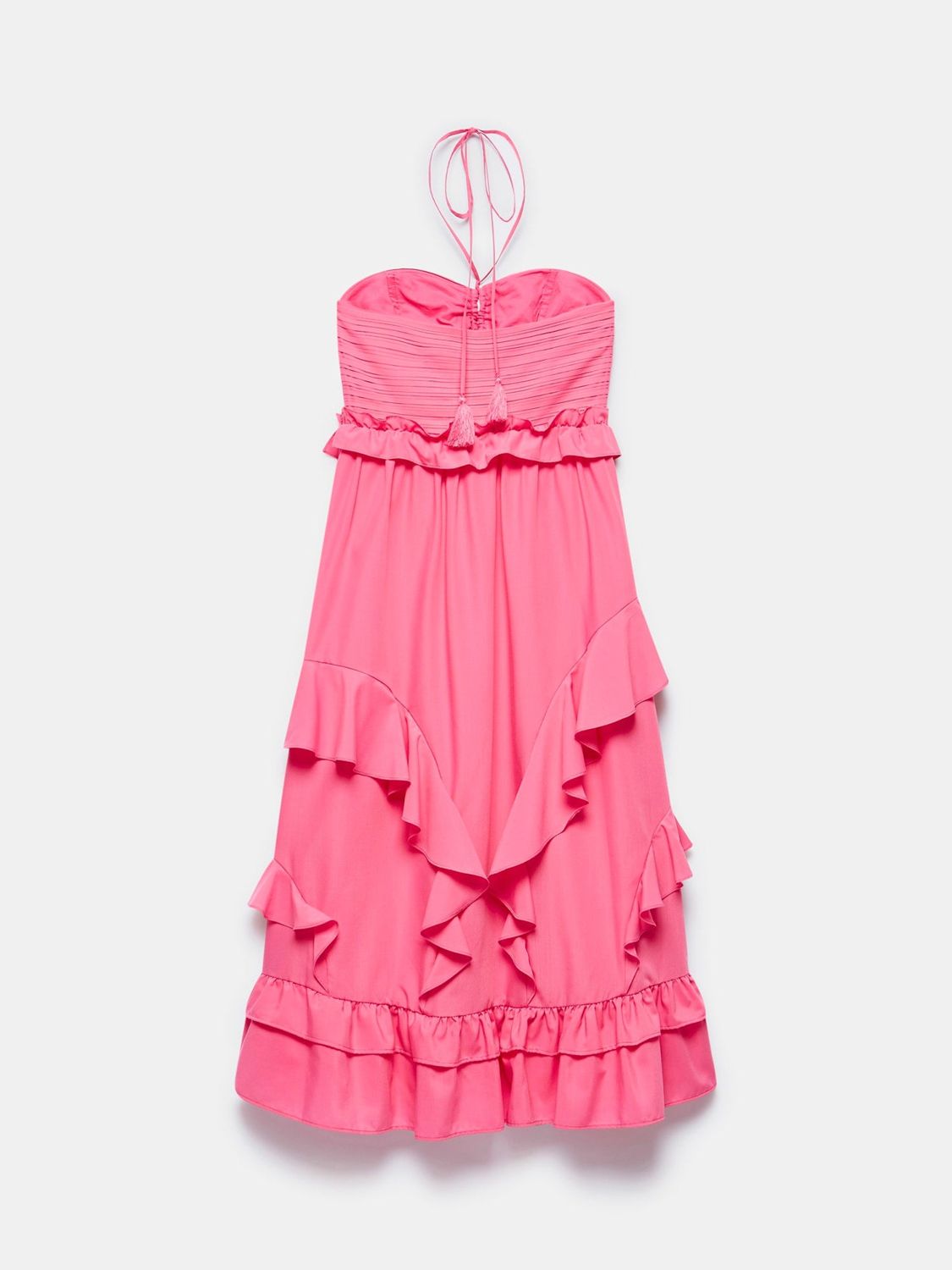 Mint Velvet Ruffle Halterneck Midi Dress, Pink, 6