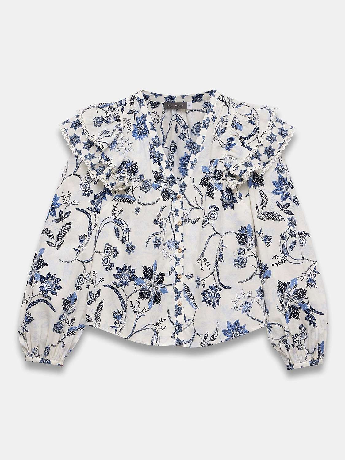 Buy Mint Velvet Wide Collar Floral Cotton Shirt, Natural/Multi Online at johnlewis.com