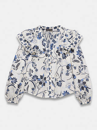 Mint Velvet Wide Collar Floral Cotton Shirt, Natural/Multi