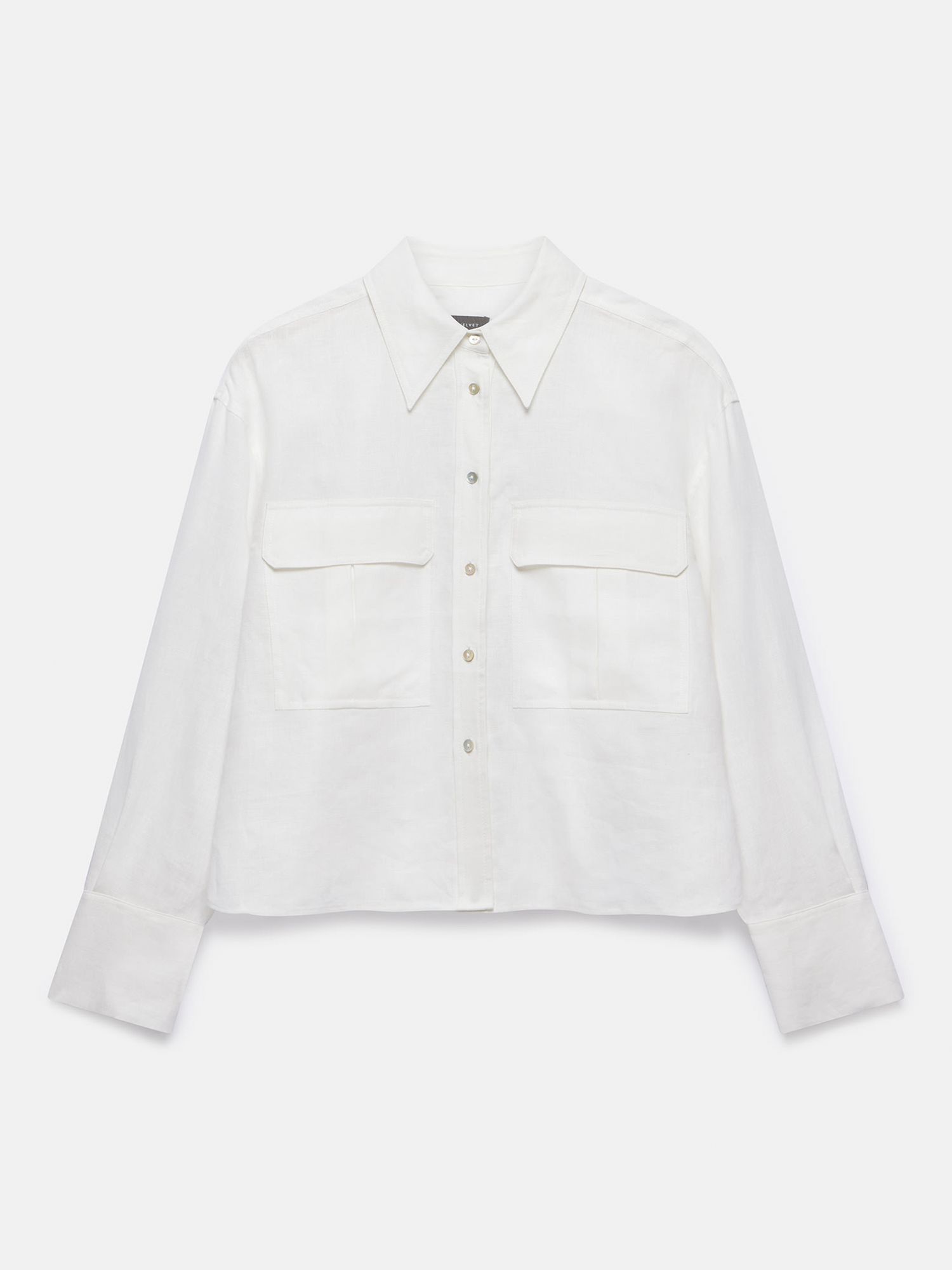 Mint Velvet Cropped Linen Shirt, White Ivory, XS