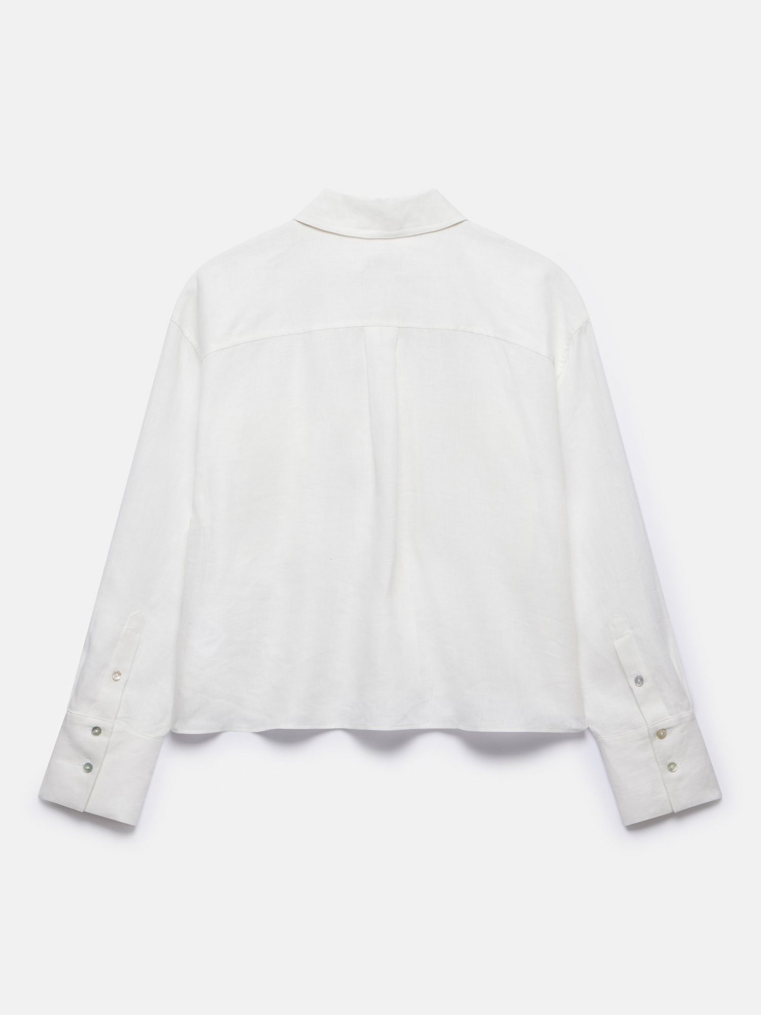 Mint Velvet Cropped Linen Shirt, White Ivory, XS