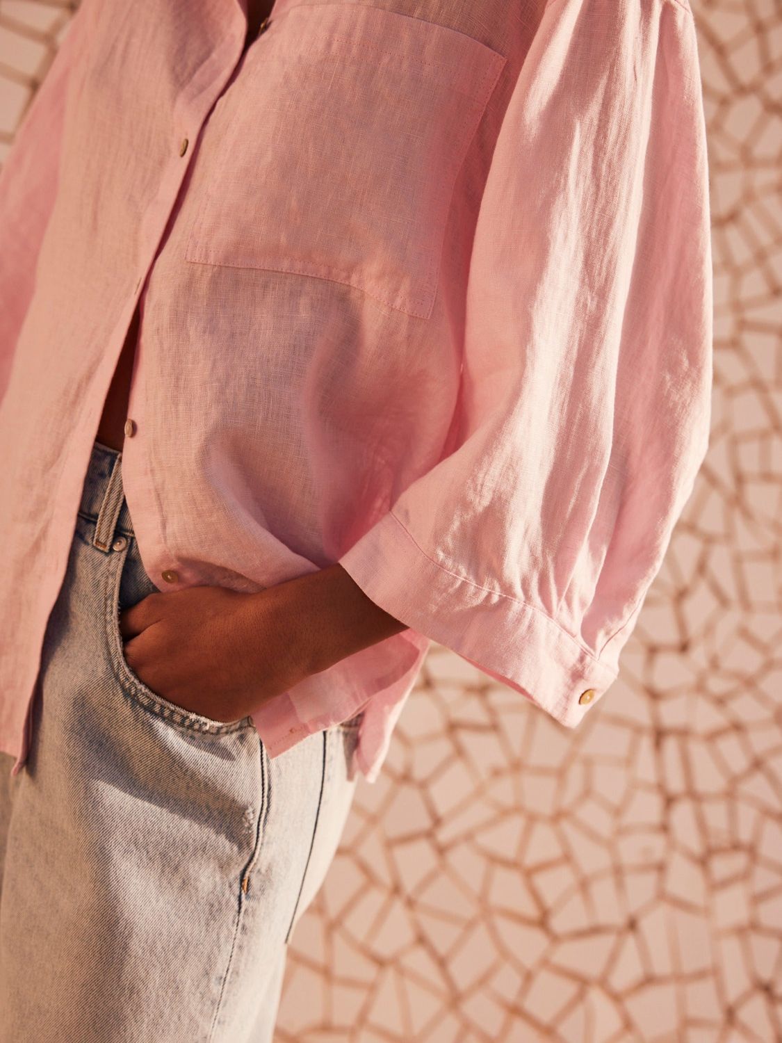 Mint Velvet Relaxed Fit Linen Shirt, Pink Multi Pink, XS