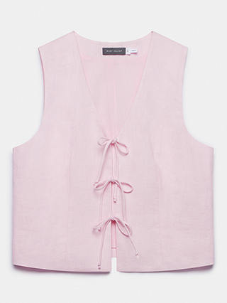 Mint Velvet Linen Tie Front Waistcoat Top, Pink