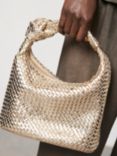 Mint Velvet Woven Knot Handle Handbag, Gold